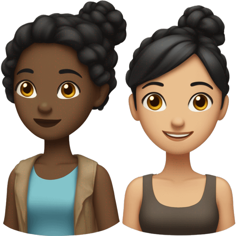 “Three friends: one with fair skin and straight black hair, another with dark skin and black hair in a low bun, and the last with tan skin and wavy black hair.” emoji