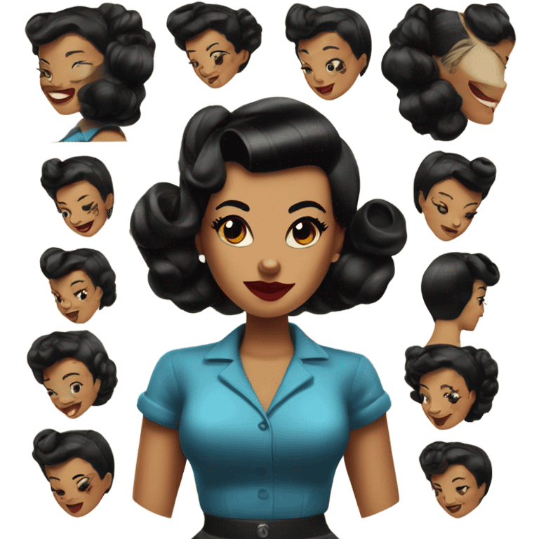 pin-up brown woman with black hair victory rolls style emoji