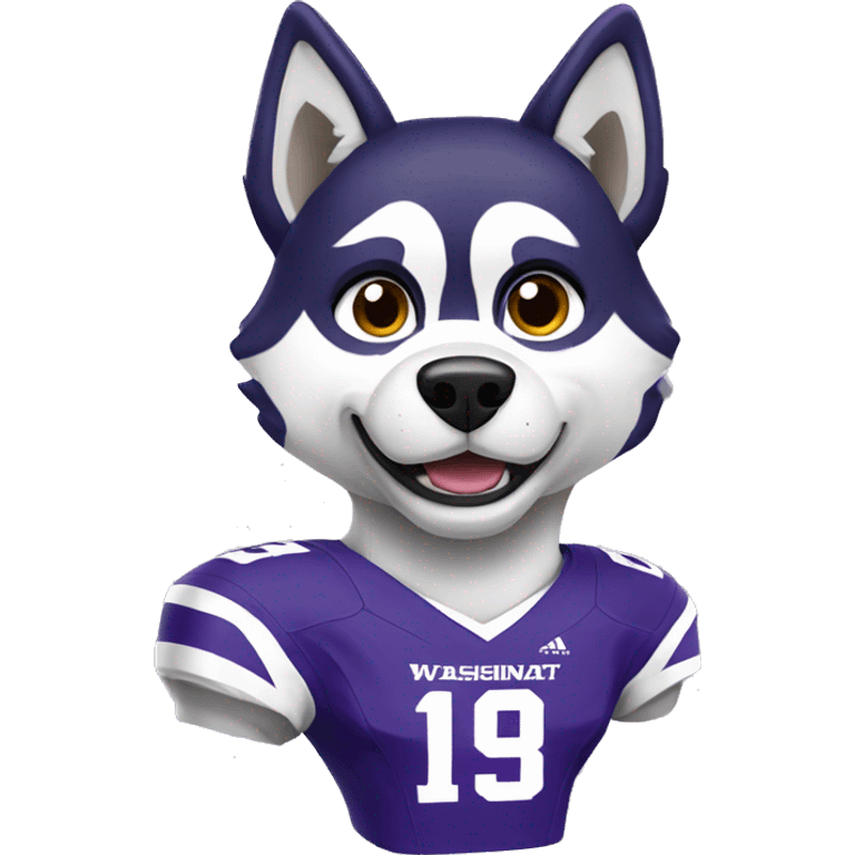 Husky wearing a purple university of washington football jersey  emoji