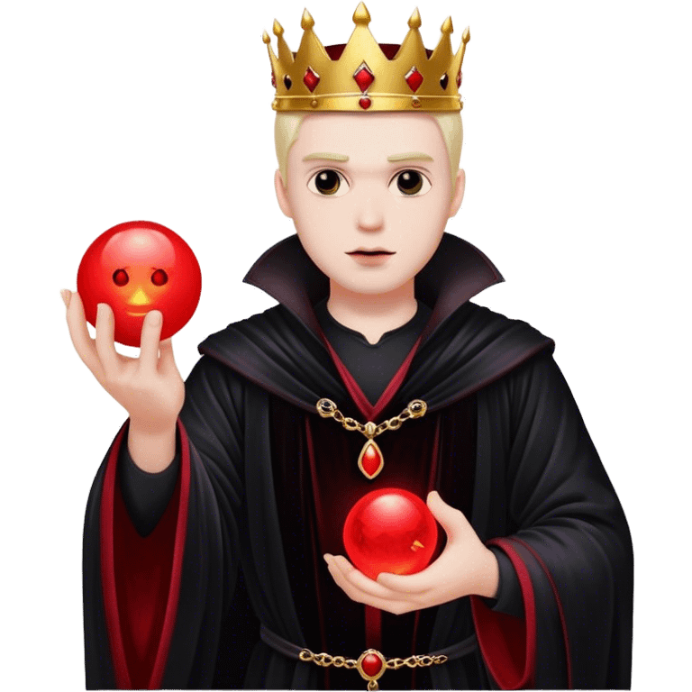 A gothic king in a black velvet robe, holding a glowing red orb emoji