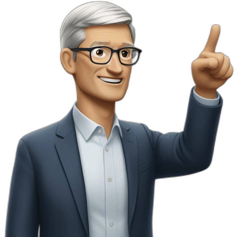 Tim Cook looking left and pointing left emoji