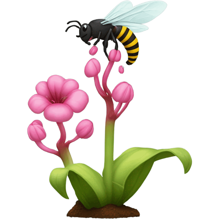 carnivorous plant pink flowers, and bee emoji