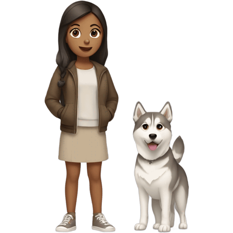 A brunette girl next to a beige  Husky emoji