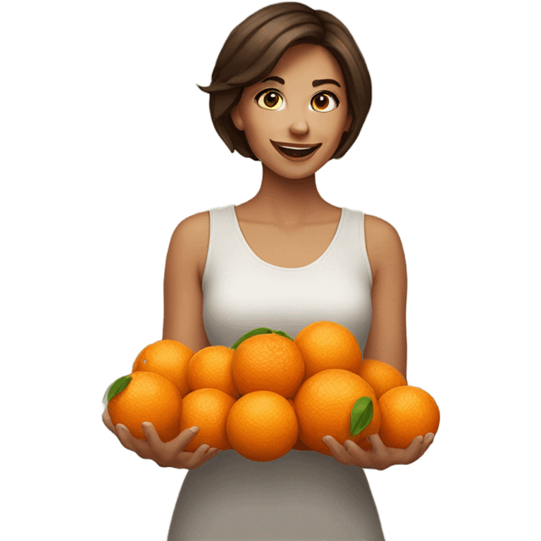 Pretty woman with short brown hair juggling oranges emoji