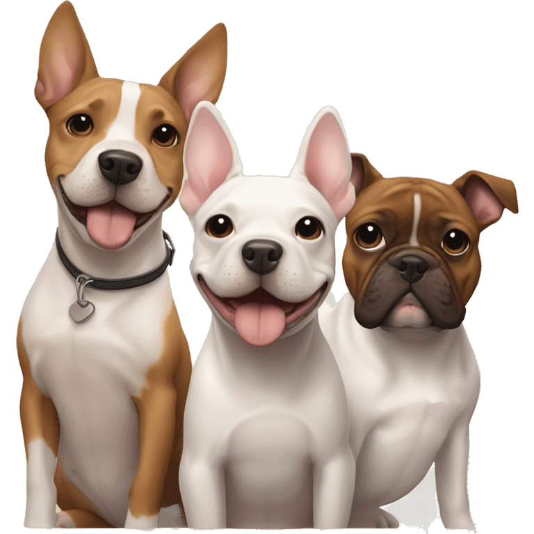 Two dogs, a White Bull terrier, and a brown-and-tan frenchie hugging emoji