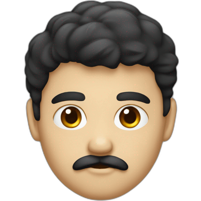 Fat, young, face color black, eye black, hair black, thin mustache think, emoji