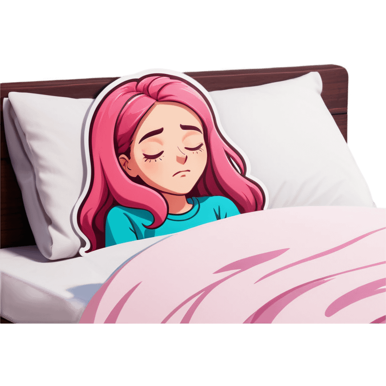 Young Woman with long pink hair In bed with sinus pain  emoji