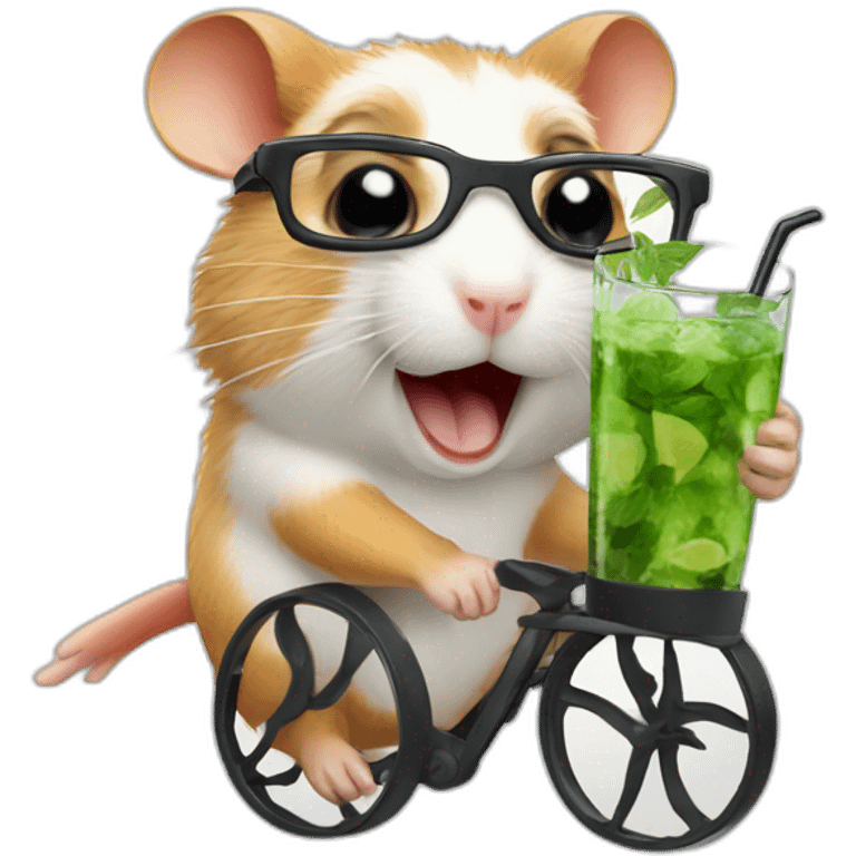 hamster with glasses running on a wheel drinking mojito emoji