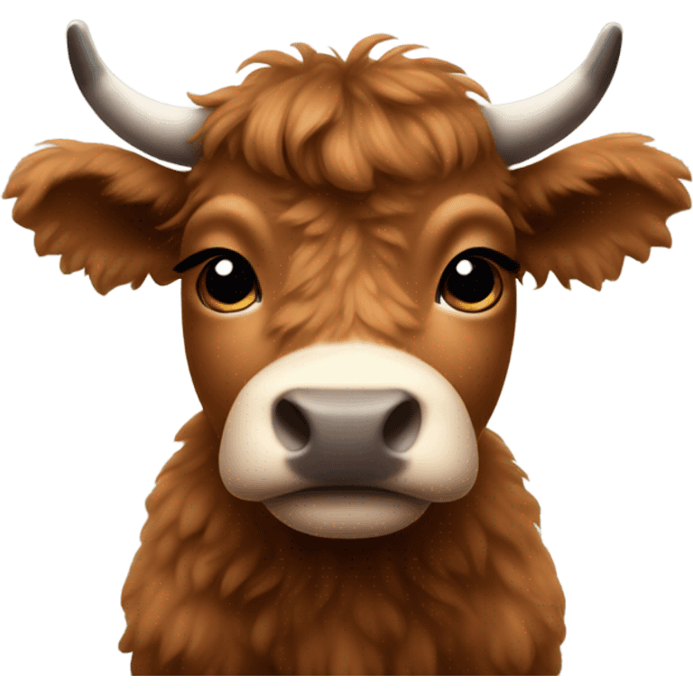 brown fluffy baby scottish cow with a small bow on head emoji