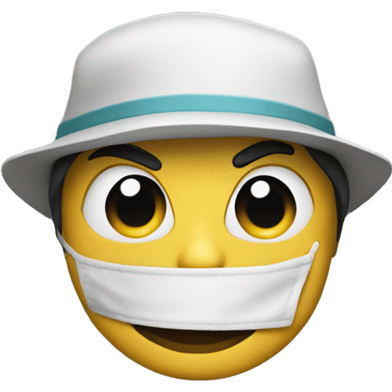 A sticker of a guy in a mask who waves hello emoji