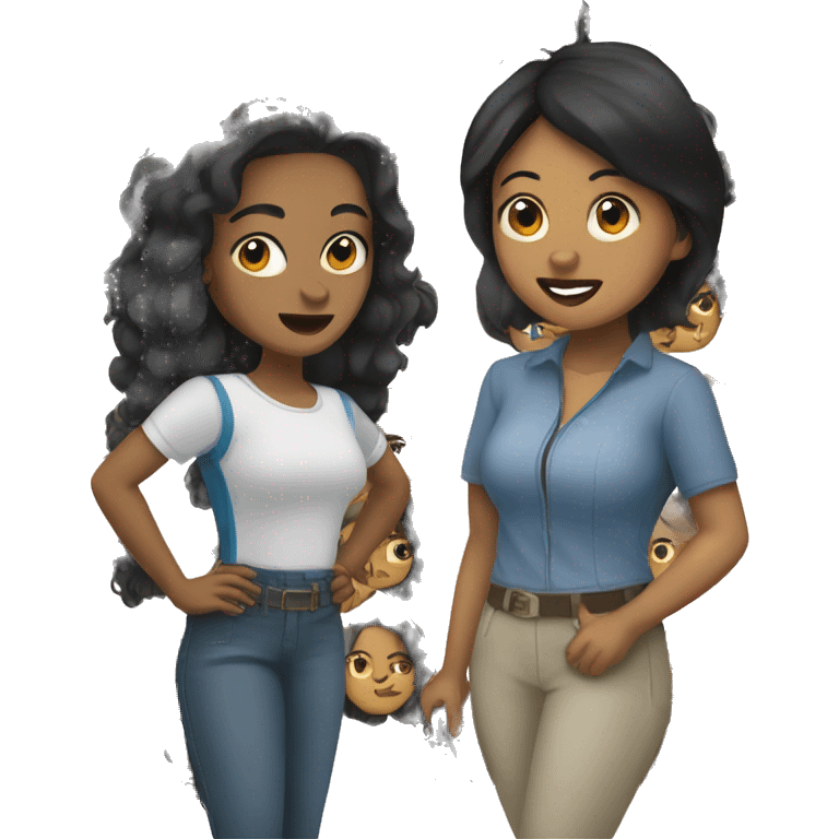 Apple style brown woman with medium black hair holding blue heeler emoji