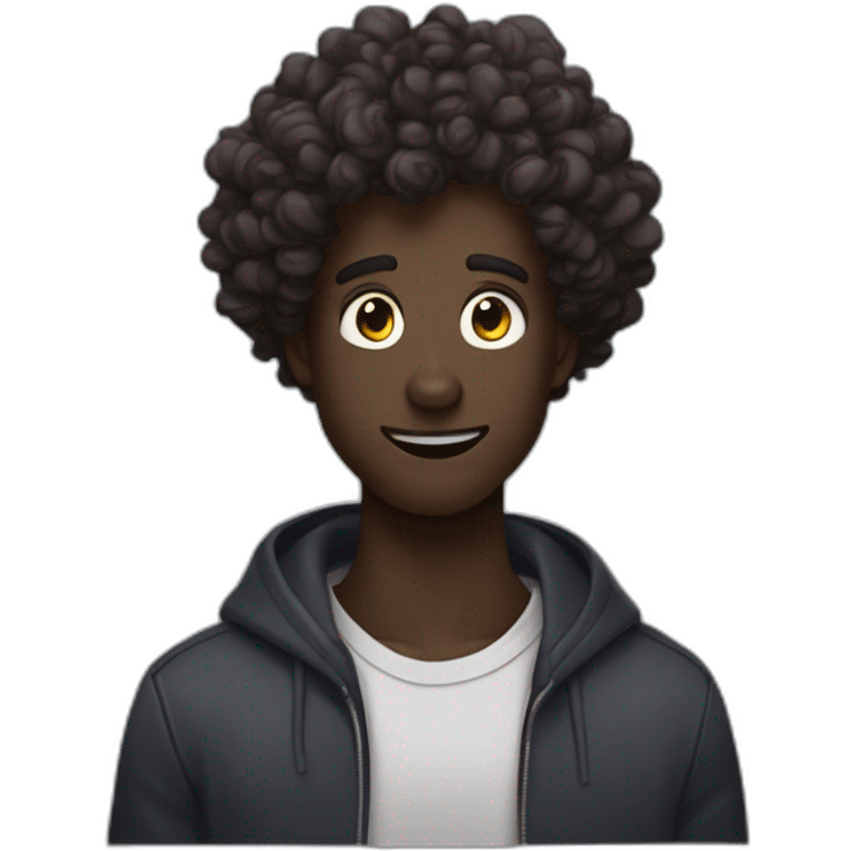 dark skinned guy with curly hair saying HUH?!(like shocked) make it as a discord emote like make it just the face and make it cartoonish emoji