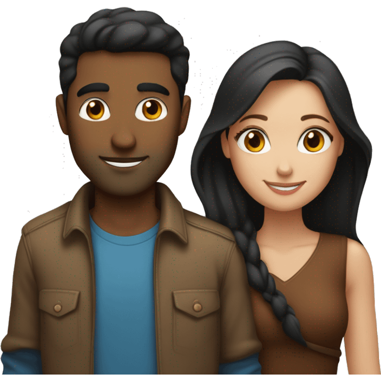 Couple with arms around each other; white woman with blue eyes and brown hair, Indian man with black hair  emoji