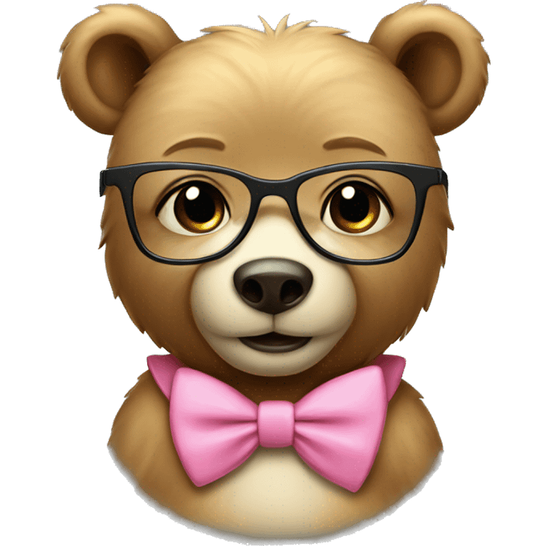 cute female bear with glasses and pink bow tie, studying emoji