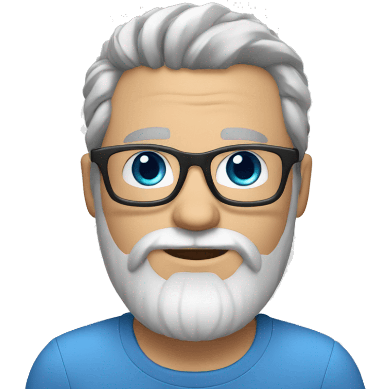 White man black and grey hair combed right blue eyes blue glasses full beard short stubble emoji