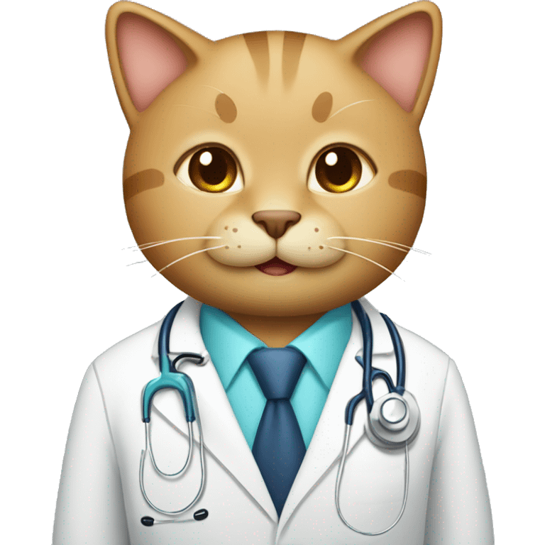 Smiling light brown cat being a smart doctor emoji