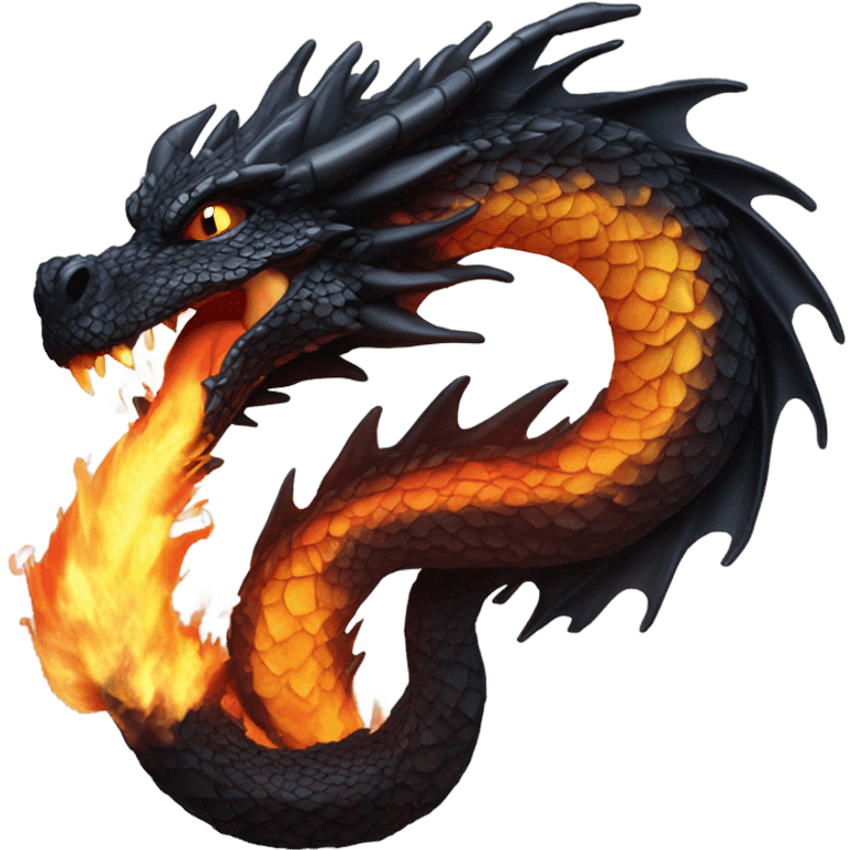 Black dragon breathing fire emoji