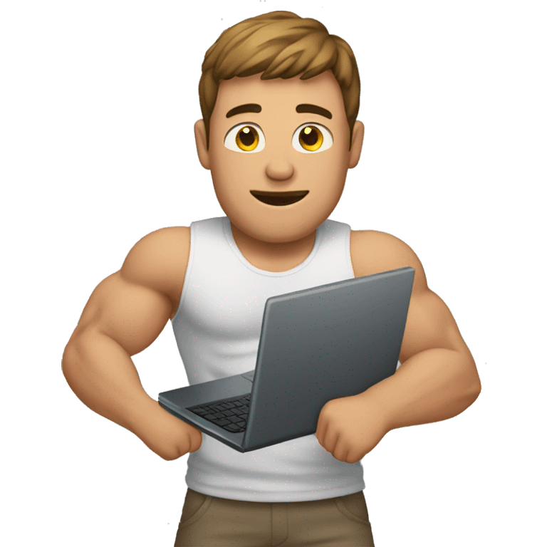 a guy with a computer has muscles emoji