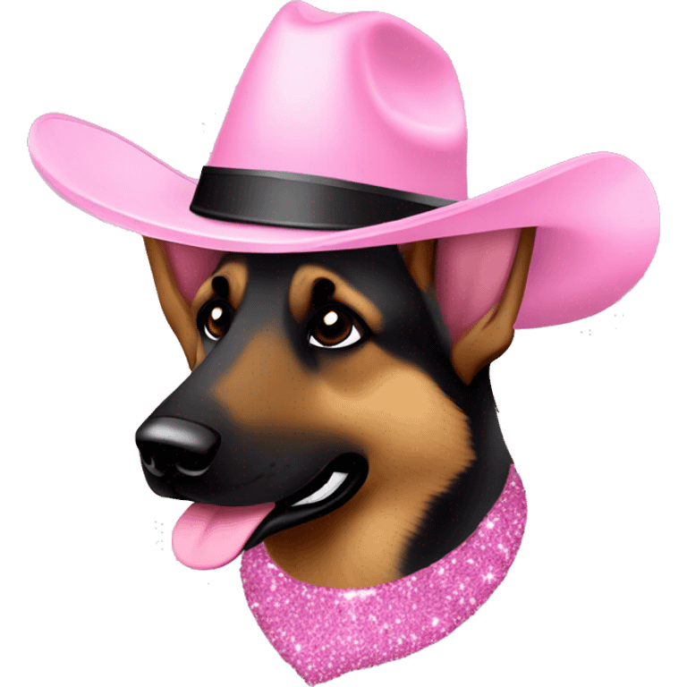 Dark German shepherd glitter light pink cowboy hat emoji