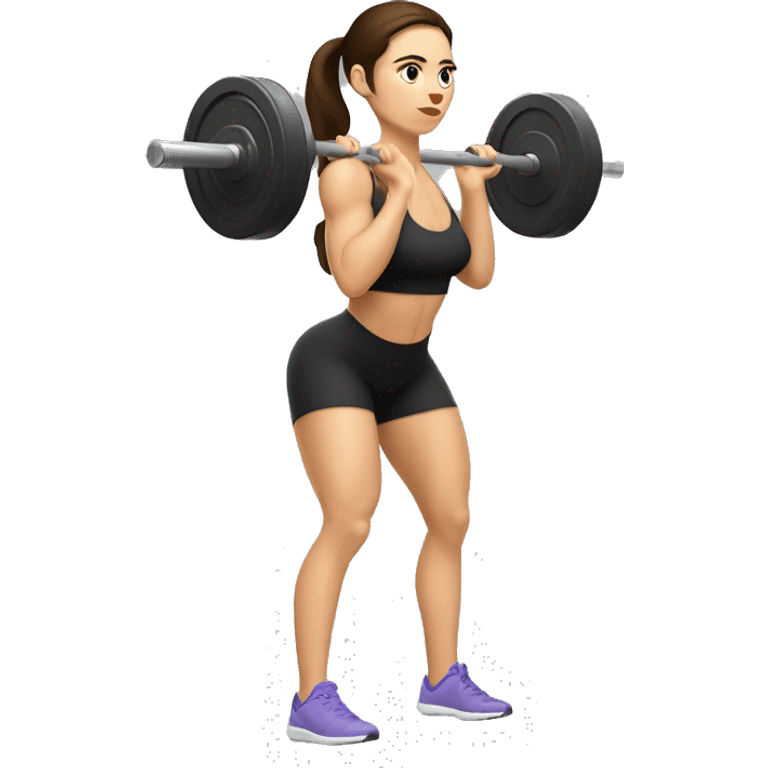 isolated brunette white girl doing barbell back squats  emoji