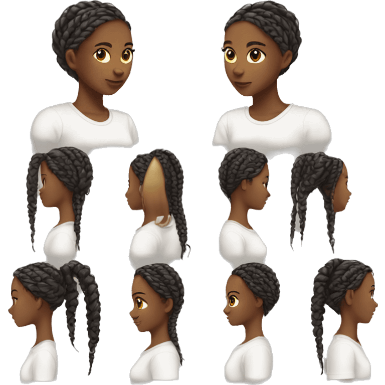 black girl wearing a white fitted tshirt with small tiny braids for hair emoji