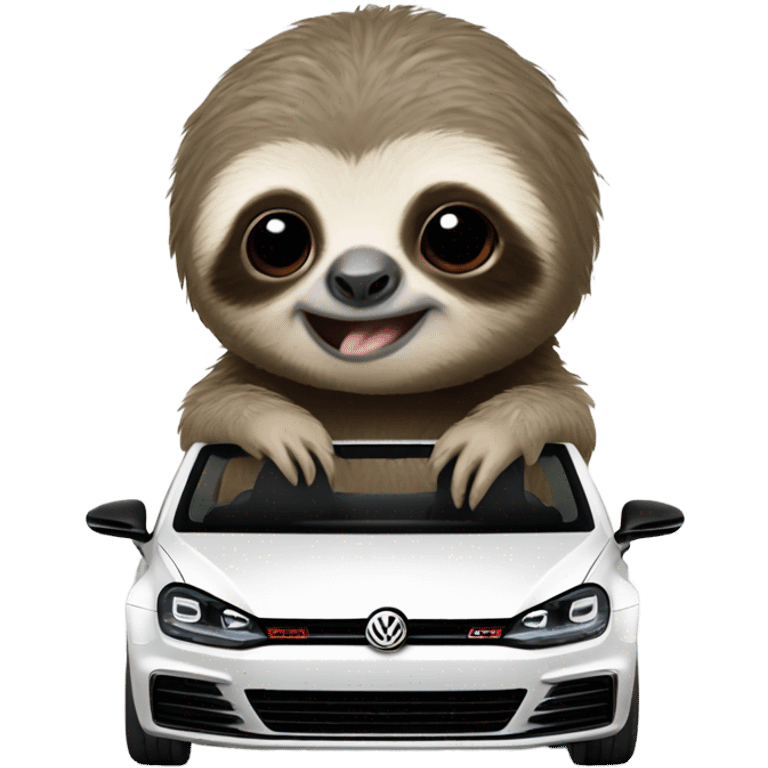 Baby sloth driving a Volkswagen Golf R  emoji