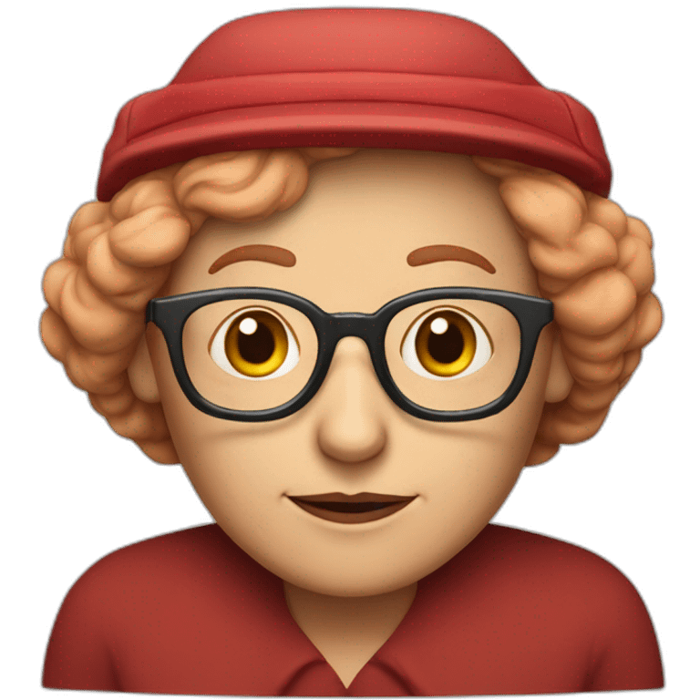 Old lady with red hair and glasses with cap and green mcdonaldsuniform emoji