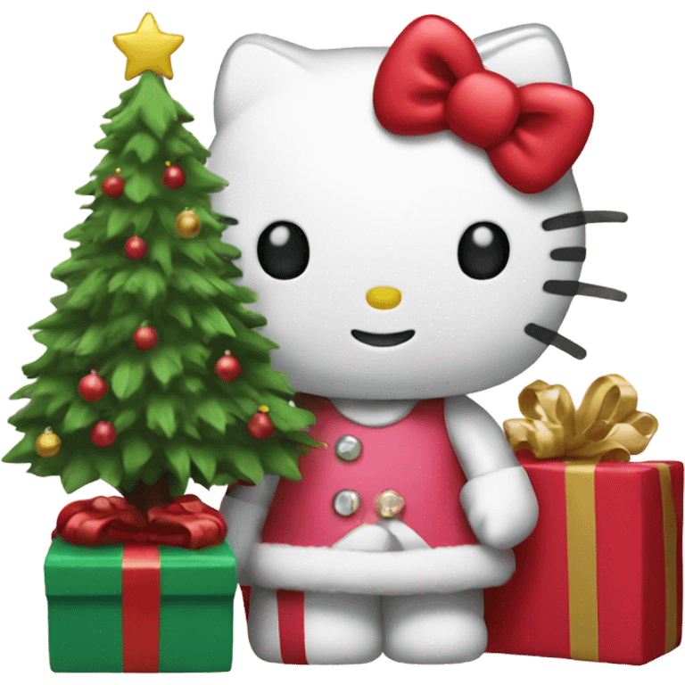 hello kitty with a christmas tree emoji