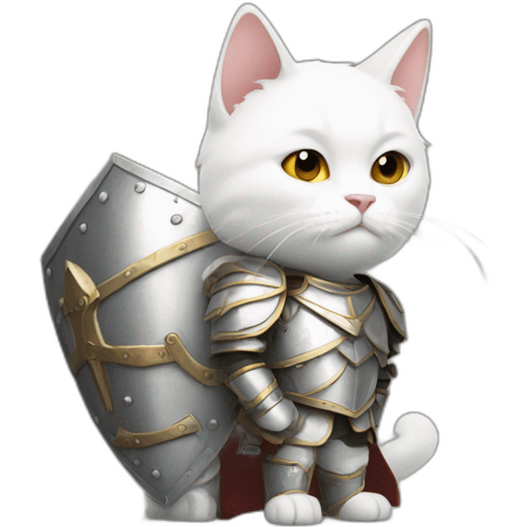 White cat in armor defending man emoji