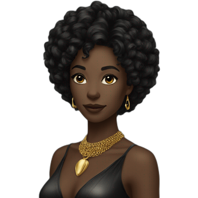 A Beautiful Black panther woman black hair with gold necklace emoji