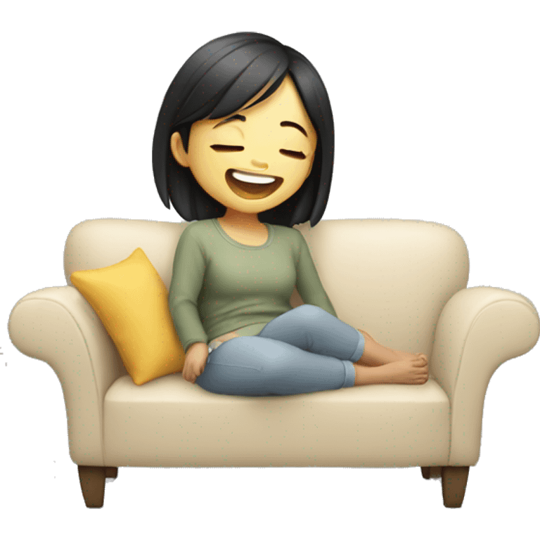 Asian girl laying in sofa laughing  emoji