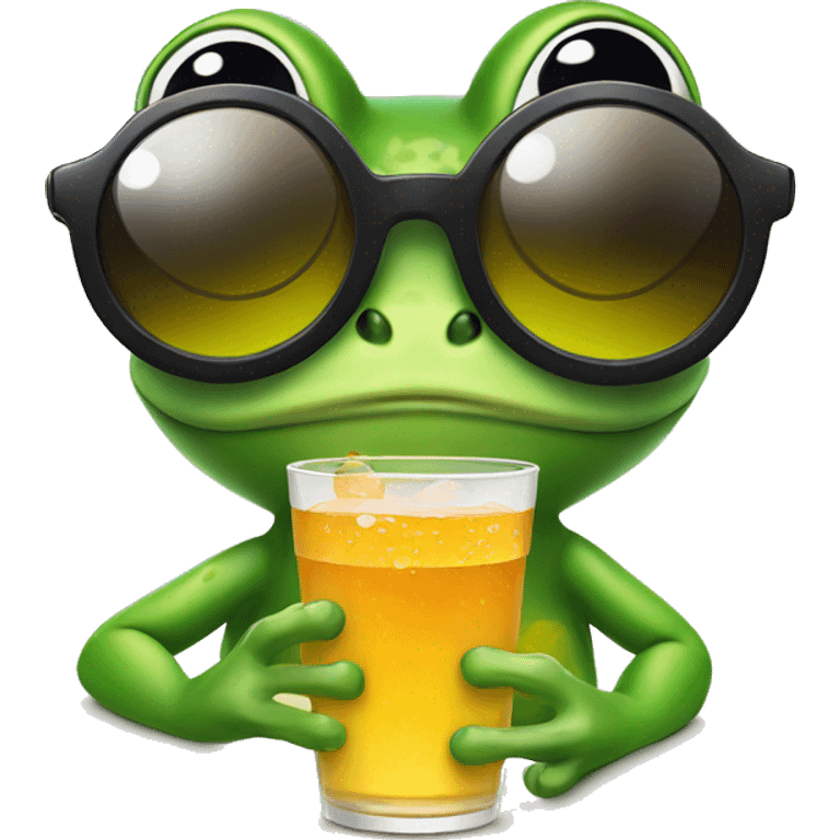 Frog wearing sunglasses holding drink emoji