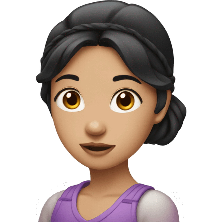 Girl doing sweets  black hair wearing hair band black eyes small nose rounded face  emoji