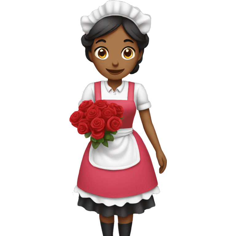 maid woman with her apron full of roses emoji