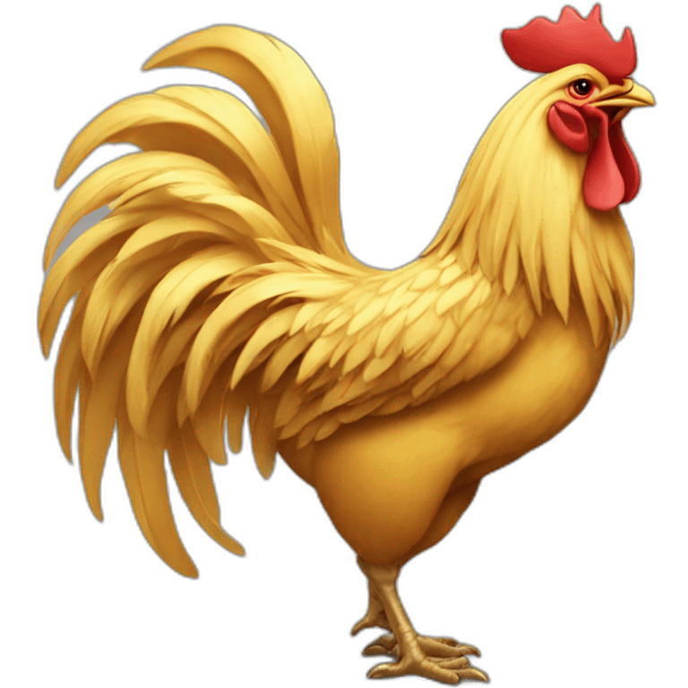 proud and howling golden rooster with a crown on its head emoji