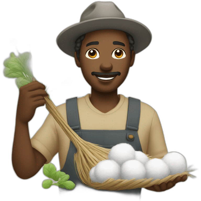 Black farmer picking up coton emoji