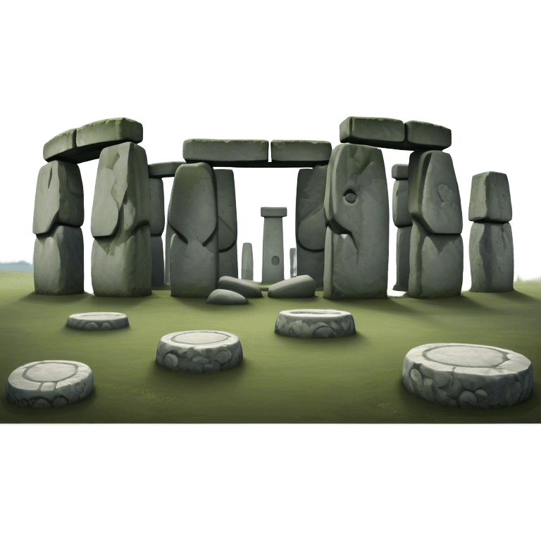 Cinematic Realistic Stonehenge Landscape Emoji, depicted with ancient, mysterious stone circles set against a moody sky, rendered with atmospheric lighting and detailed textures that evoke its prehistoric allure. emoji