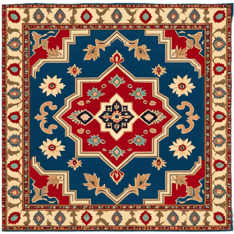 Cinematic Realistic depiction of a richly patterned Turkish carpet, rendered with exquisite details and vibrant colors, set against a soft, warmly lit background that emphasizes its artisanal craftsmanship emoji