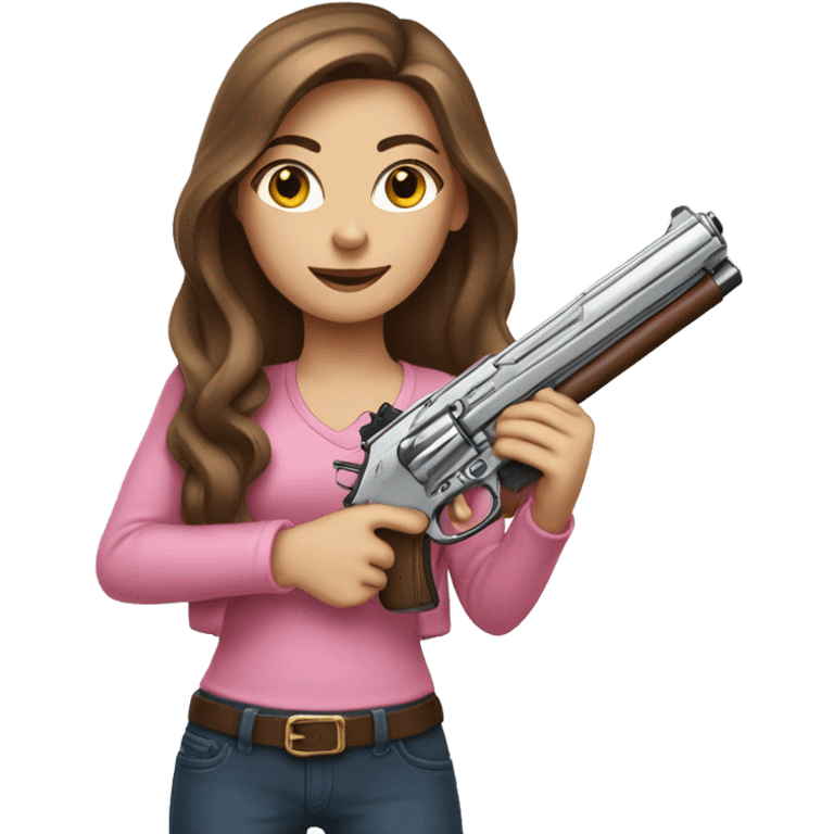 white girl with brown hair holding a pink gun  emoji