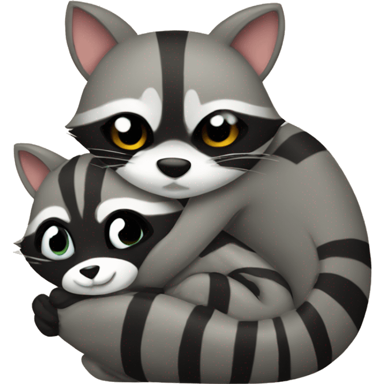 raccoon hugging cat emoji