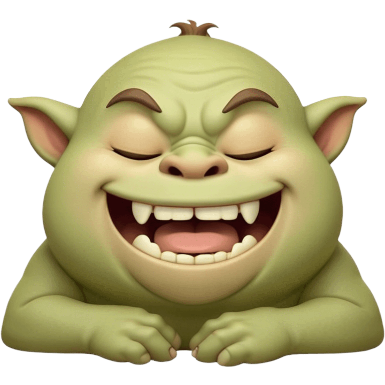 Cinematic Cute Yawning Ogre Portrait Emoji, with a surprisingly cuddly, rotund figure in soft earthy greens and browns, head tilted back in a big, gentle yawn exposing a set of comically oversized teeth, simplified yet irresistibly adorable, highly detailed with a soft glowing outline that captures the sleepy charm of a friendly ogre after a long day of gentle mischief! emoji