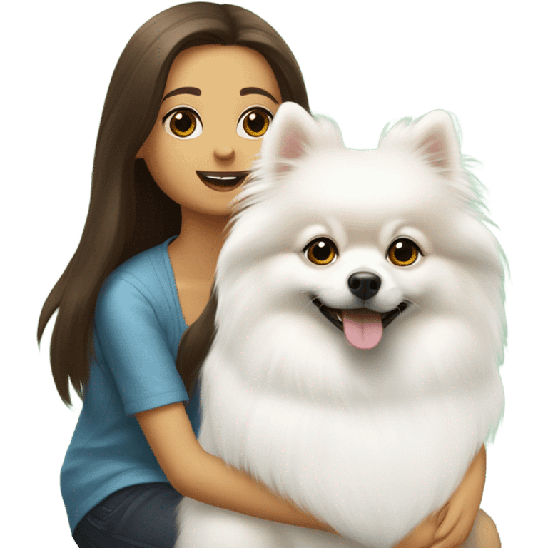 White pomeranian with brunette Girl emoji