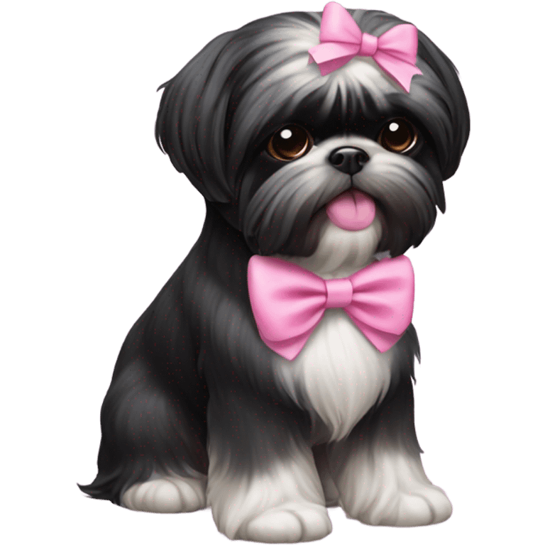 Black Shih Tzu with pink bows in ears emoji