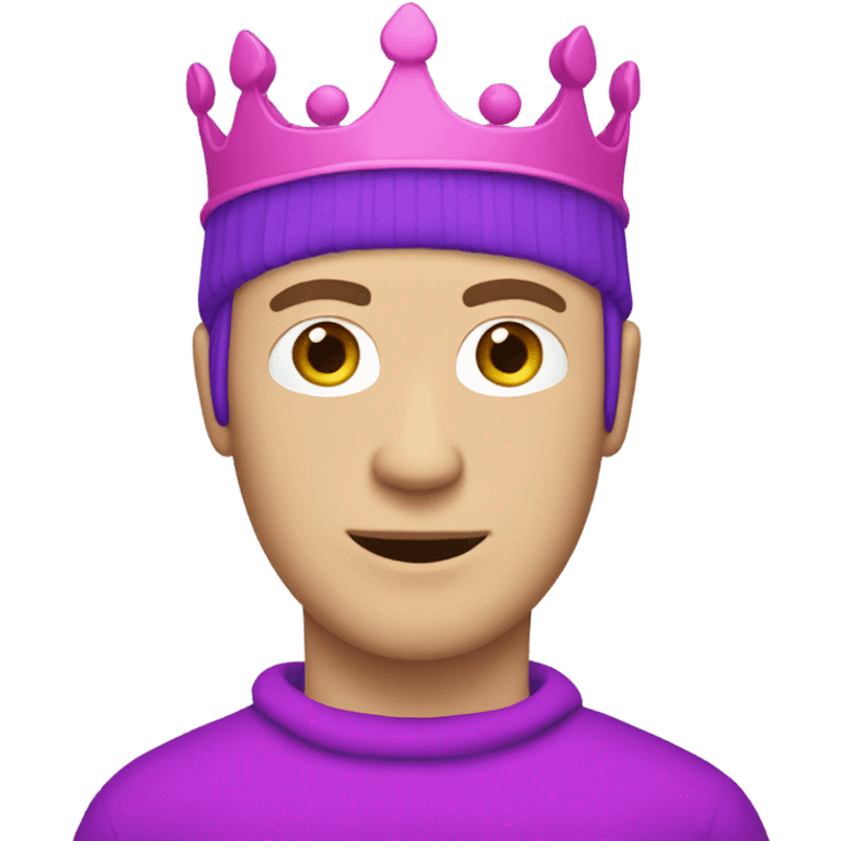 white guy with pink/purpish balaclava with crown emoji