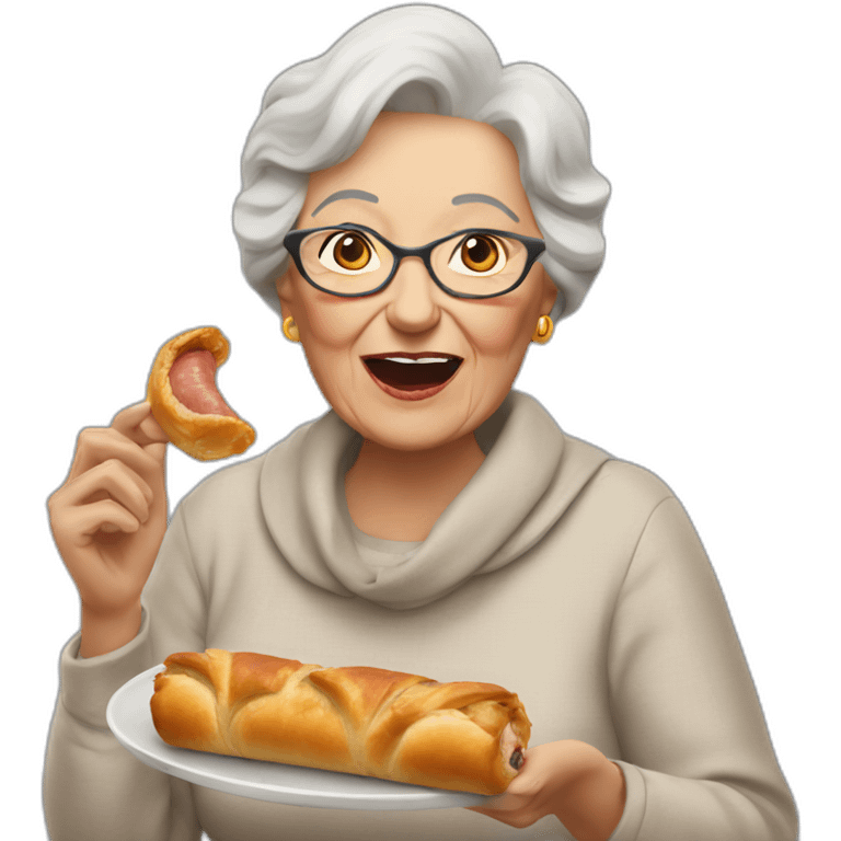 grandmother eating sausage roll emoji