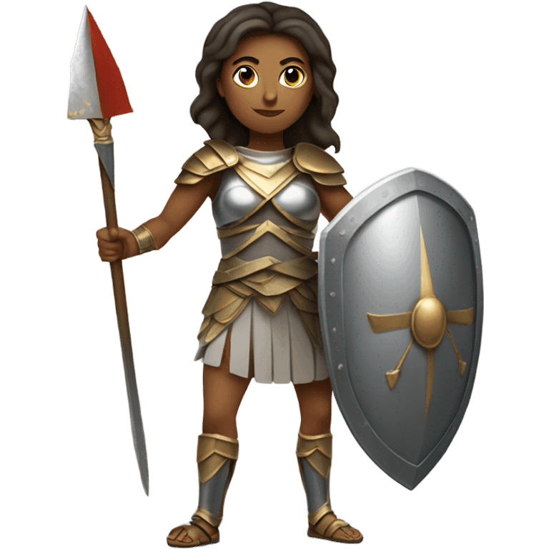 Female greek warrior, spear, shield, armour emoji