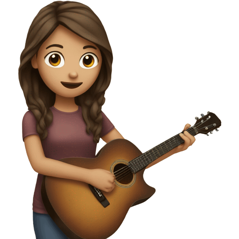 Girl with brown hair touching the guitar emoji