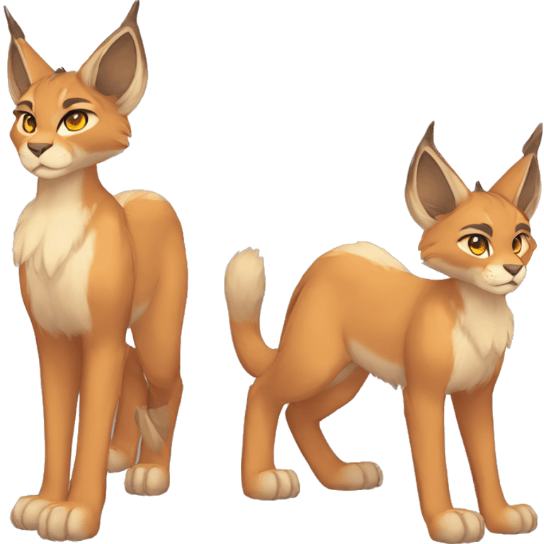 Anthro Beige-Orange-Brown Fur-Sona-Fakemon Lynx-Caracal Full Body emoji