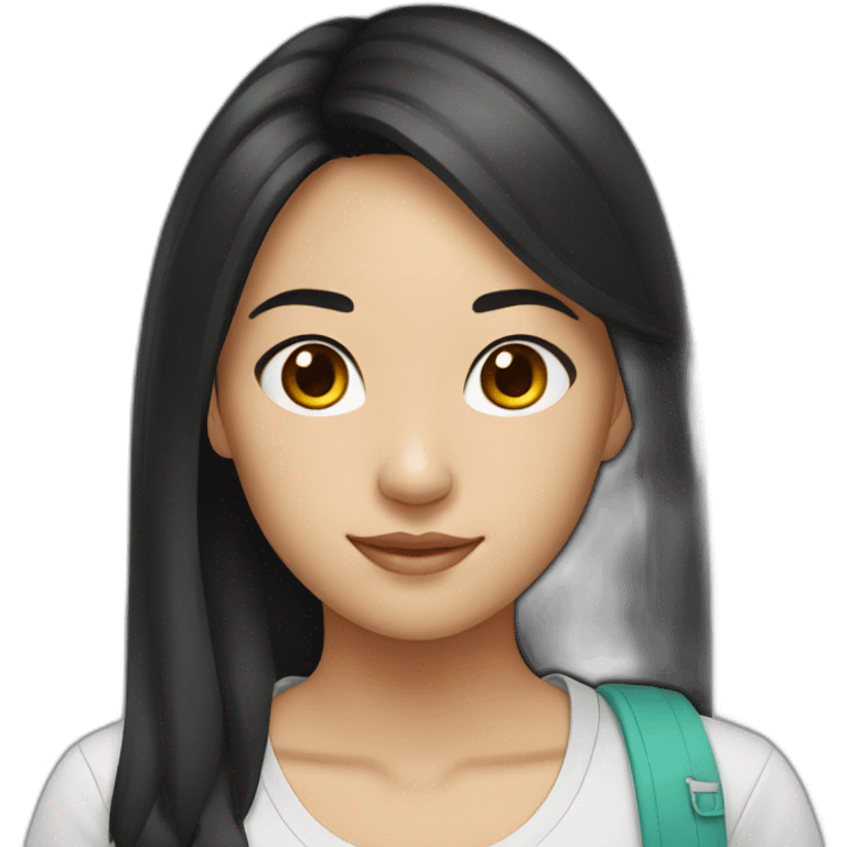 black hair asian student pretty emoji