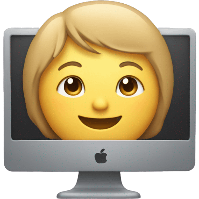 A person is sitting in front of the computer, and a cute smiling face appears on the computer screen emoji